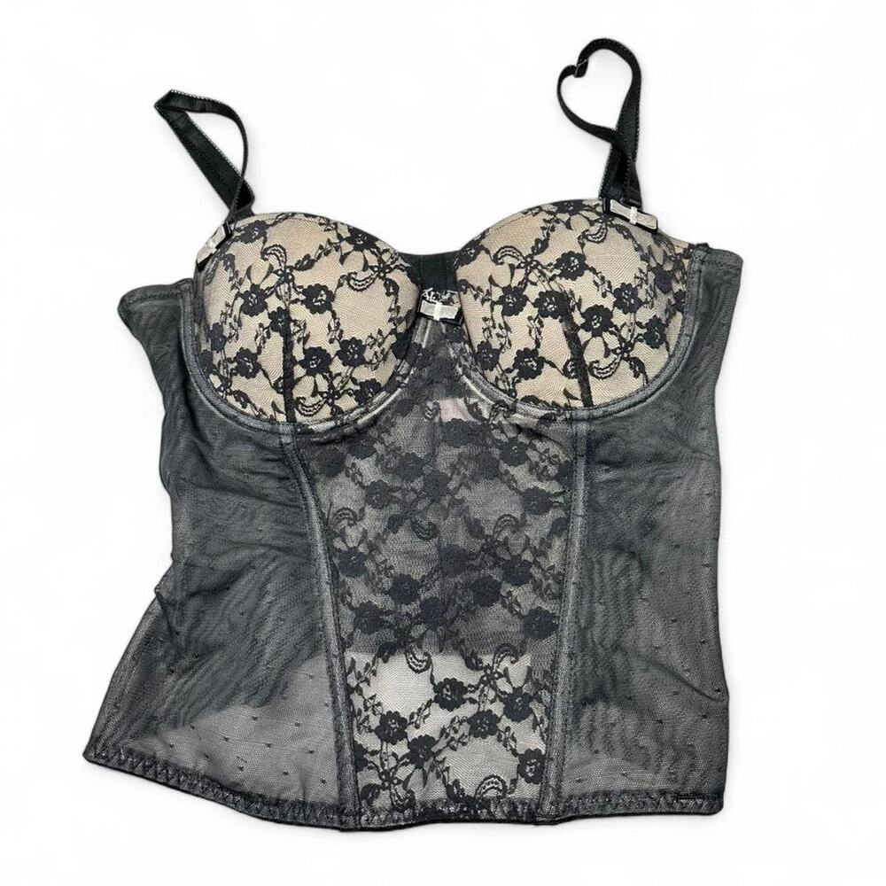 Blush Y2K Vintage Sheer Polka Do Lace Trim Corset Lingerie Top Size Medium